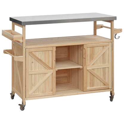 Portable Bar Tables- Outdoor Grill Prep Table with Storage- Tabletop Spice Rack- Internal Storage Racks- 4 Locking Mobile Wheels