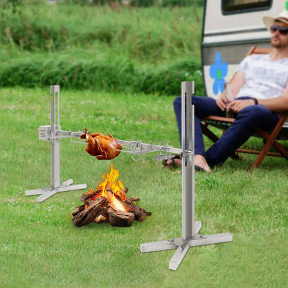 Electric Stainless Steel Rotisserie Grill – 360° Rotation, Adjustable Height for Outdoor Cooking