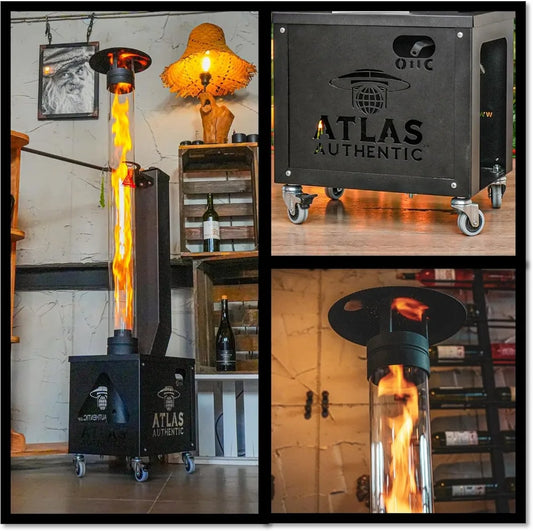 Portable Wood Pellet Patio Heater with Smokeless Flame, Wheels & Easy Cleanout.