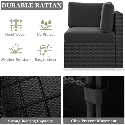 15-Piece Patio Furniture Set with Fire Pit Table – Outdoor Wicker Rattan Sectional Sofa & Coffee Table