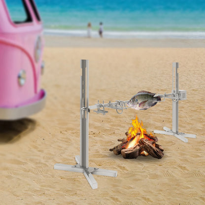 Electric Stainless Steel Rotisserie Grill – 360° Rotation, Adjustable Height for Outdoor Cooking