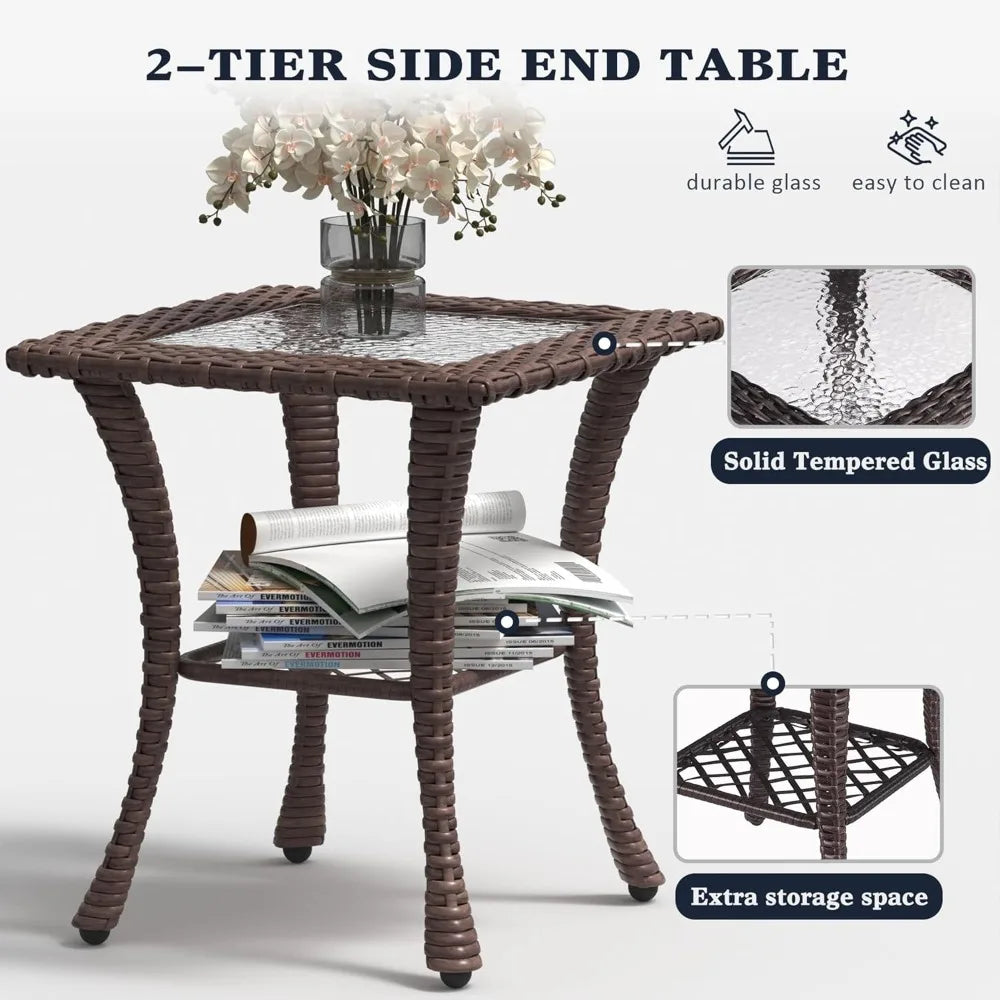 6-Piece Outdoor Patio Furniture Set – Rattan Wicker Sectional with Swivel Rocker Chairs & Ottomans