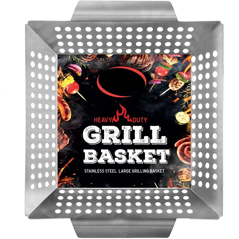 Stainless Steel Grill Basket for Vegetables – Large BBQ Grilling Basket for Charcoal & Gas Grills
