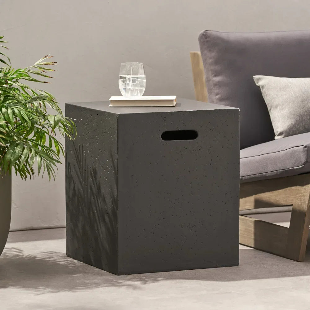 M138 Round Outdoor Concrete Propane Fire Pit-Modern Light Grey for Patio- Garden and Backyard. No Assembly Needed for Camping