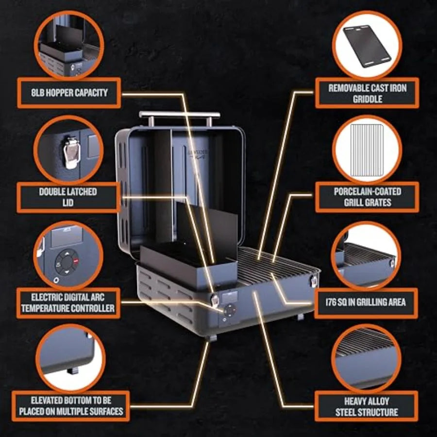 Portable Wood Pellet Grill & Smoker with Digital Controller & Cast-Iron Grate