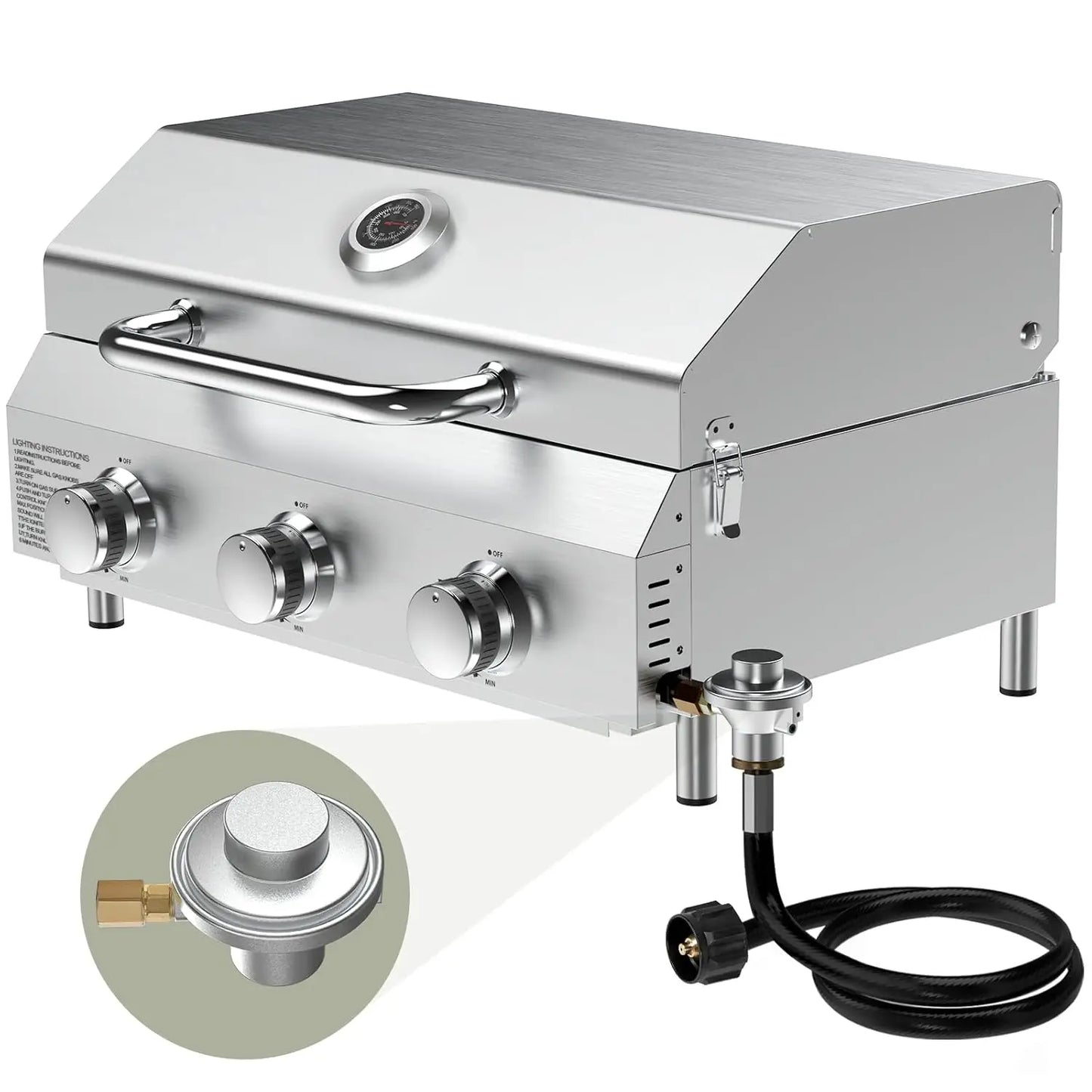 20000 BTU 2-Burner Tabletop Gas Grill – Stainless Steel Grill with Glass Lid, Portable Outdoor Cooking Grill
