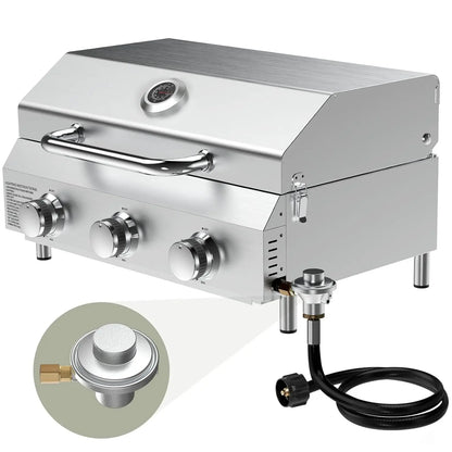 20000 BTU 2-Burner Tabletop Gas Grill – Stainless Steel Grill with Glass Lid, Portable Outdoor Cooking Grill