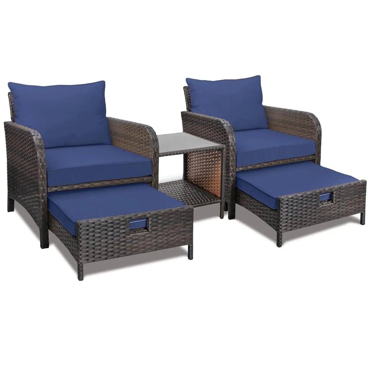 5-Piece Outdoor PE Rattan Conversation Set with Lounge Chairs & Plush Cushions