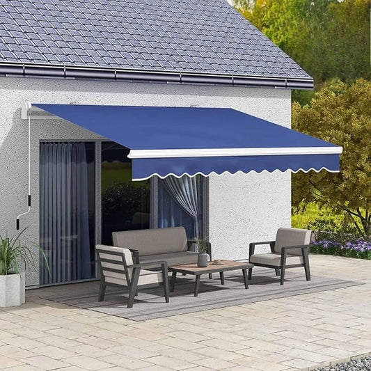 13' x 8' Retractable Patio Awning with Manual Crank & UV-Resistant Fabric