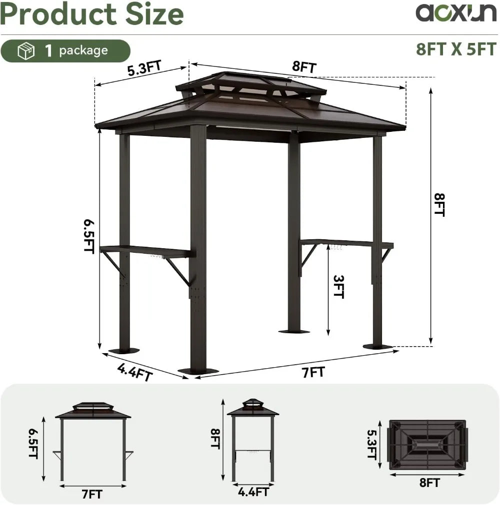 8' x 5' Grill Gazebo with Polycarbonate Roof & Shelves