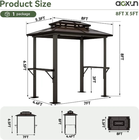8' x 5' Grill Gazebo with Polycarbonate Roof & Shelves
