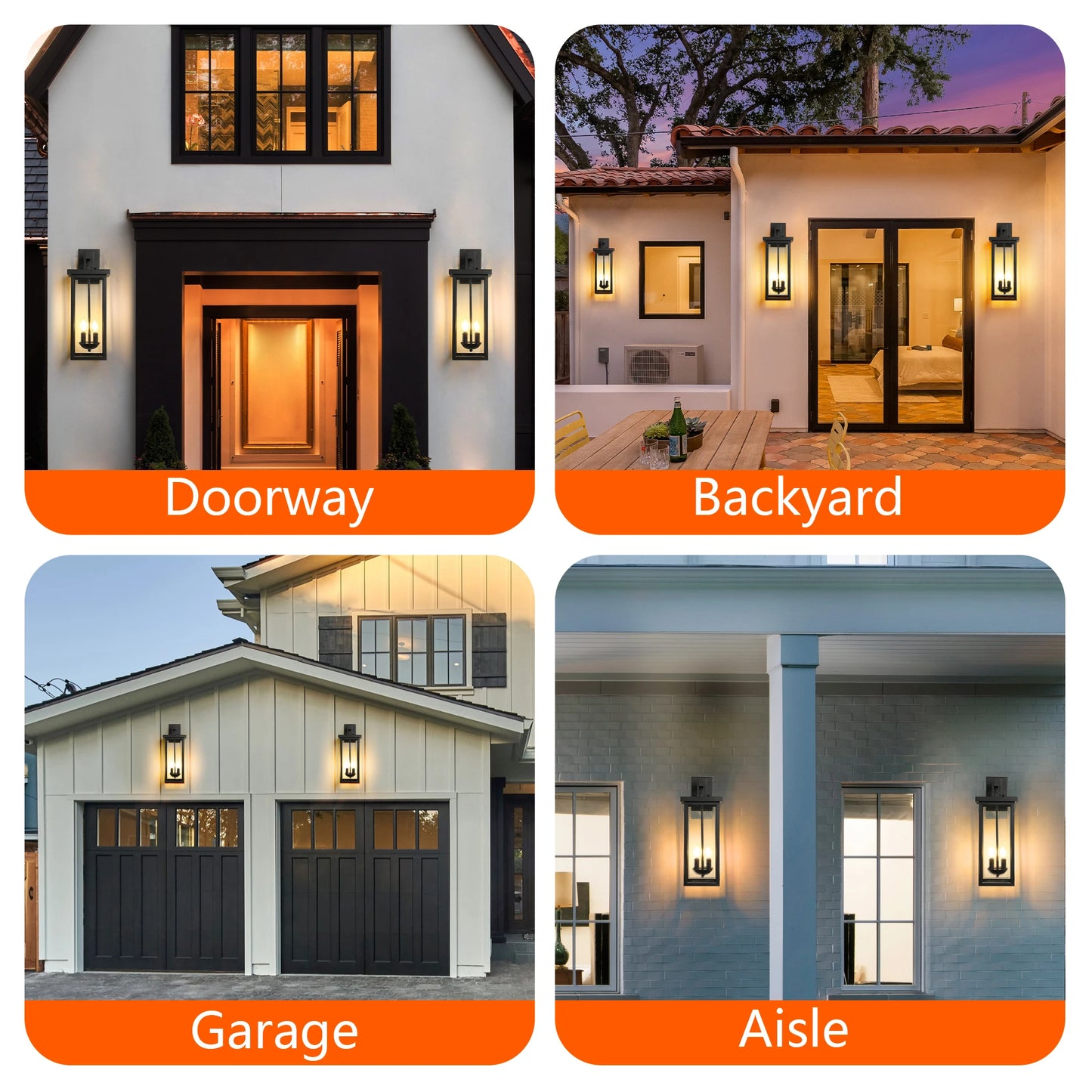 22" Outdoor Wall Lantern – Dusk-to-Dawn Sensor, Matte Black with Clear Glass Panels