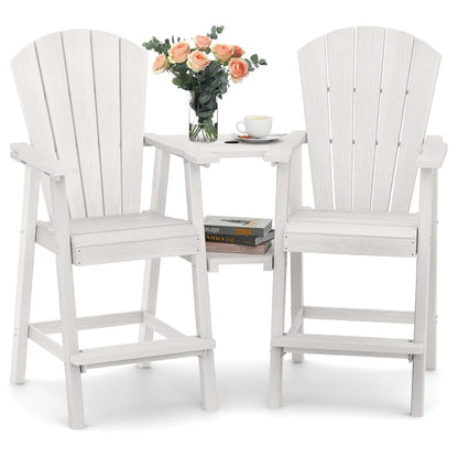 Set of 2 HDPE Tall Adirondack Chairs with Connecting Tray, All-Weather Design