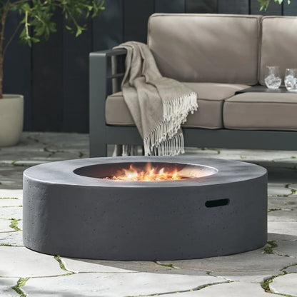 M138 Round Outdoor Concrete Propane Fire Pit-Modern Light Grey for Patio- Garden and Backyard. No Assembly Needed for Camping