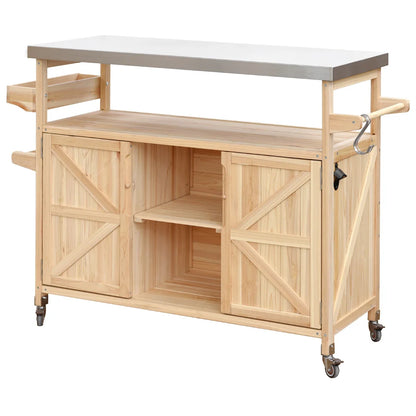 Portable Bar Tables- Outdoor Grill Prep Table with Storage- Tabletop Spice Rack- Internal Storage Racks- 4 Locking Mobile Wheels