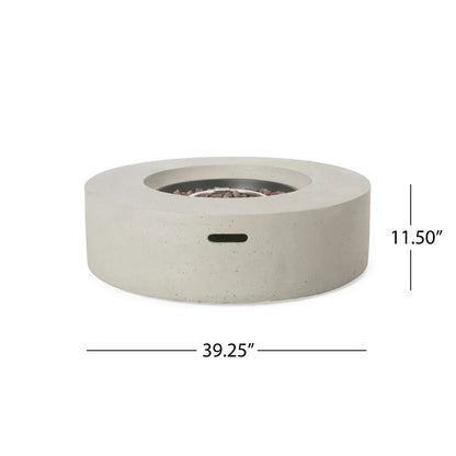 M138 Round Outdoor Concrete Propane Fire Pit-Modern Light Grey for Patio- Garden and Backyard. No Assembly Needed for Camping