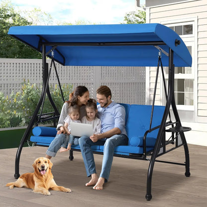3-Seat Outdoor Patio Porch Swing Glider Bench, Adjustable Canopy, Heavy-Duty Frame with Stand, Customizable Design