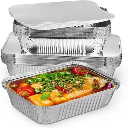 10-Pack Disposable Aluminum Foil Containers – Square Food Storage Trays for Baking, Cooking & Meal Prep