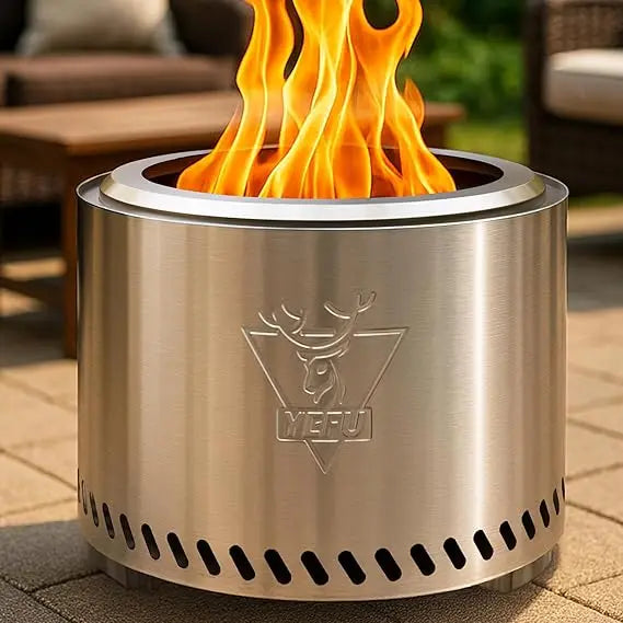 Silver 19" Fire Pit with Removable Ash-Pan, Smokeless Firepit, 304 Stainless Steel Material, Outdoor Fire Pit