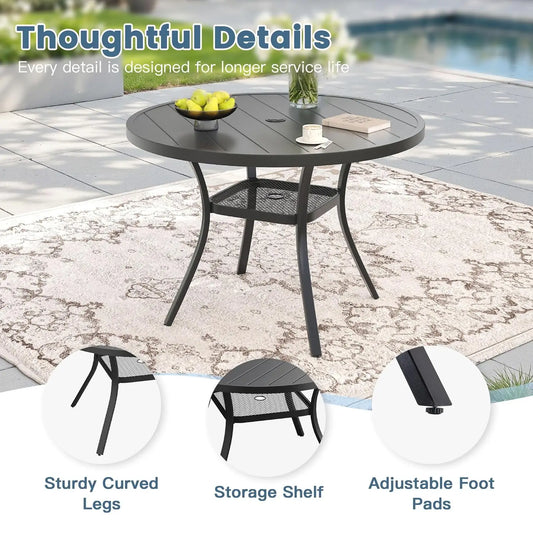 5-Piece Outdoor Dining Set with Textilene Swivel Chairs & 40.6" Round Metal Table