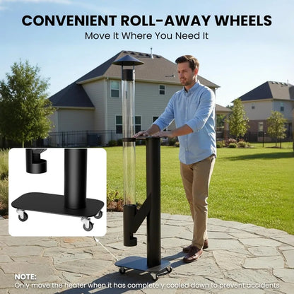 71" Outdoor Smokeless Pellet Heater with Wheels, Glass Fire Tube for Patio, Backyard & Camping