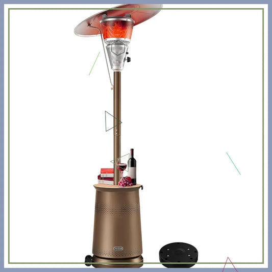 50,000 BTU Outdoor Propane Patio Heater with Adjustable Heat Focus, Wheels & Tabletop - Stainless Steel Burner for Deck, Garden