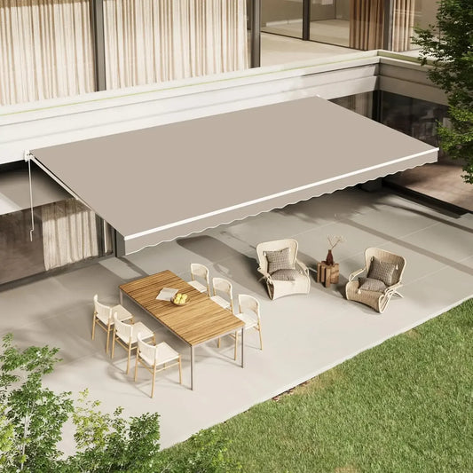 13' x 10' Retractable Patio Awning Sun Shade with Manual Crank & Durable Canopy