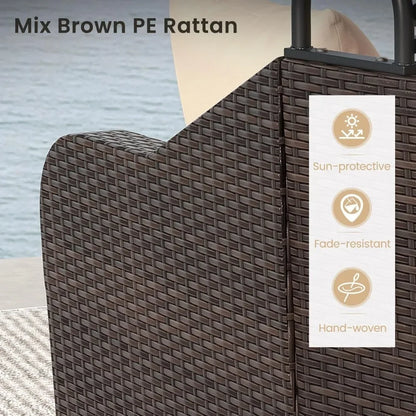 Outdoor Daybed with Retractable Canopy – PE Rattan Double Chaise Lounge with Pillows