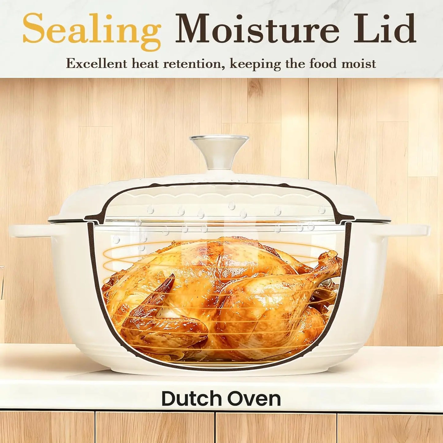 6QT Enameled Cast Iron Dutch Oven, Heavy-Duty Pot for Bread, Braising & Soups, Oven Safe, Includes Gloves