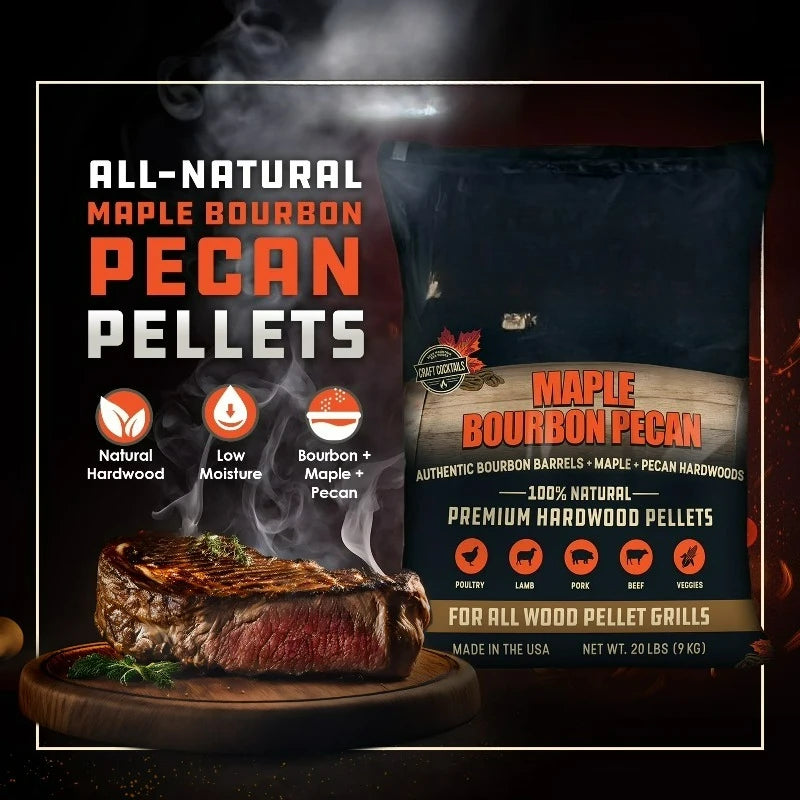Maple Bourbon Pecan Premium BBQ Wood Pellets, 20 lbs