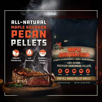 Maple Bourbon Pecan Premium BBQ Wood Pellets, 20 lbs