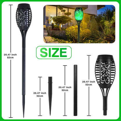 Green Solar Flame Light Outdoor with Flickering Flame, Waterproof, Lawn Ground Inserted Landscape for Garden, Decorations, Yard and Patio