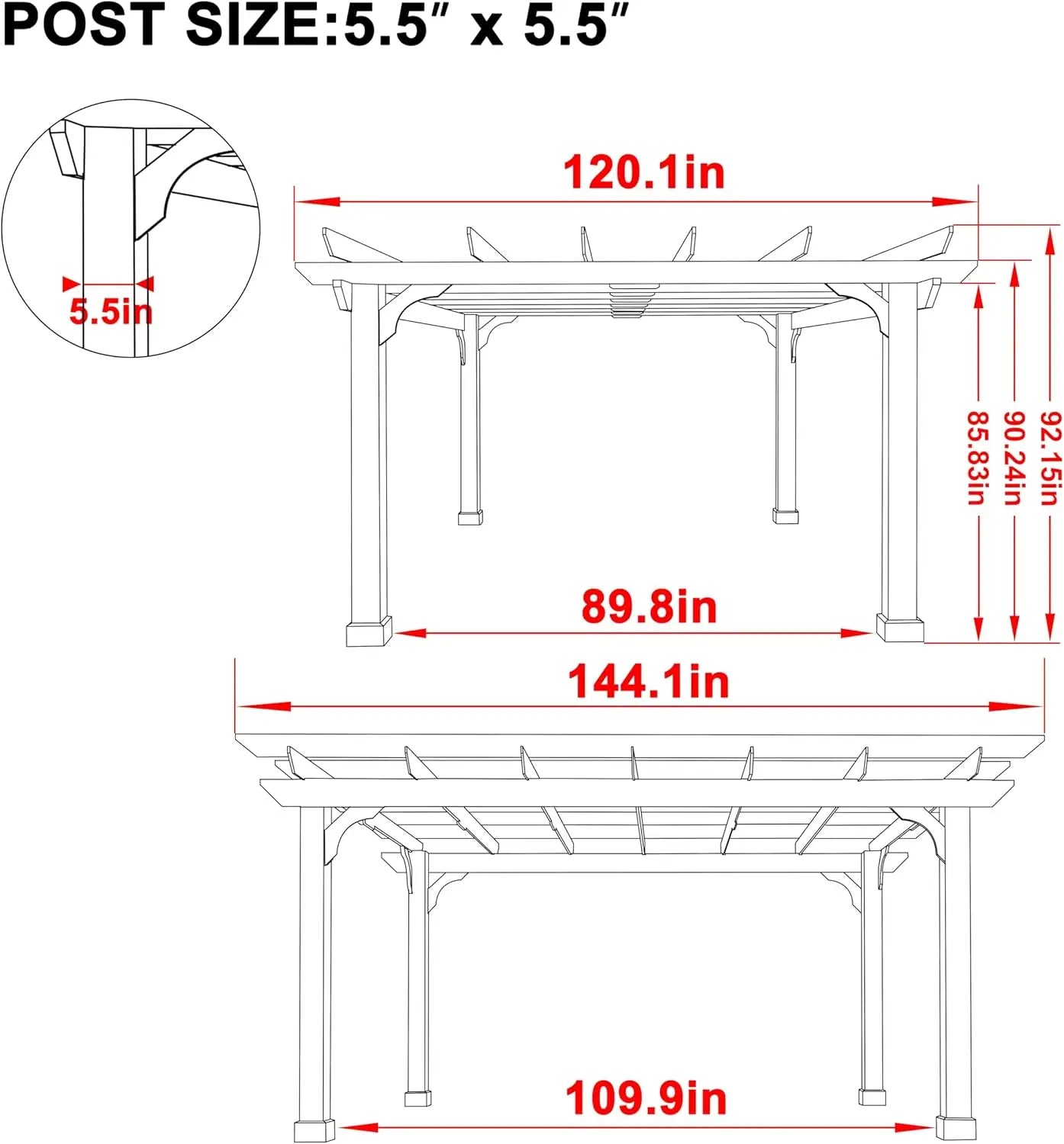 10' x 12' Cedar Wood Pergola with Flat Roof, Outdoor Gazebo for Patio, Deck & Backyard