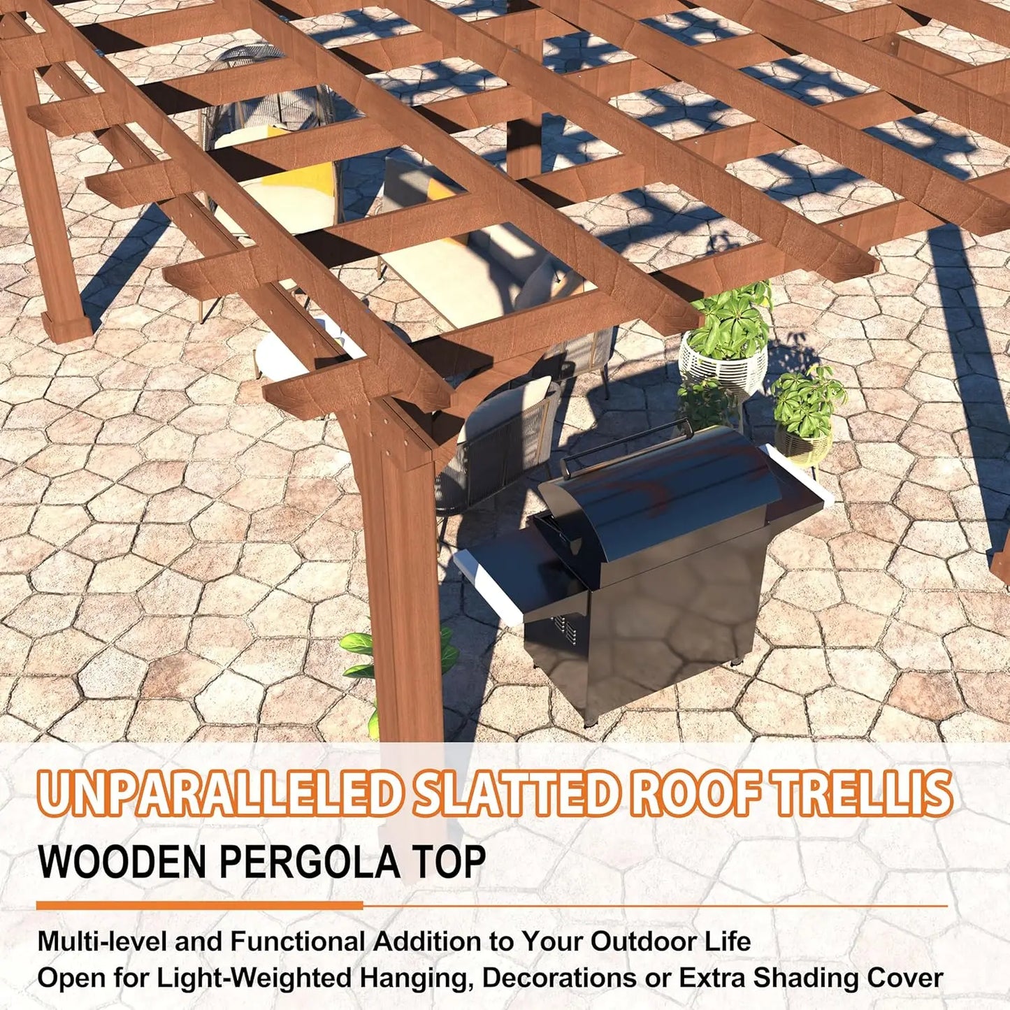 10' x 12' Cedar Wood Pergola with Flat Roof, Outdoor Gazebo for Patio, Deck & Backyard