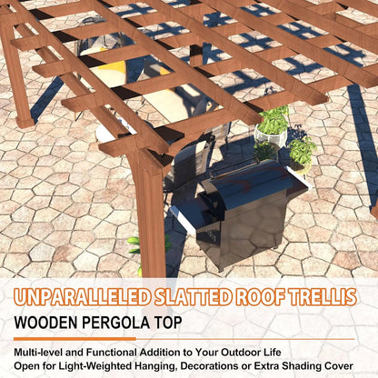 10' x 12' Cedar Wood Pergola with Flat Roof, Outdoor Gazebo for Patio, Deck & Backyard