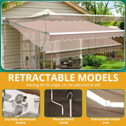 13' x 8' Retractable Outdoor Awning Sunshade for Patio, Balcony & Cafe