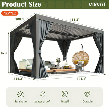 VIWAT Louvered Aluminum Pergola with Waterproof Roof, All-Weather Rust-Resistant Design (10' x 12' / 12' x 20')