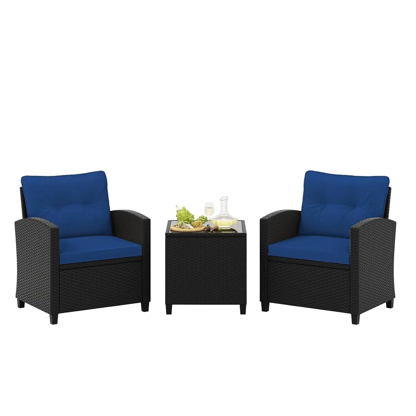 3-Piece Patio Furniture Set – PE Rattan Wicker Sofa Set with Washable Cushions & Tempered Glass Table