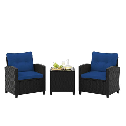 3-Piece Patio Furniture Set – PE Rattan Wicker Sofa Set with Washable Cushions & Tempered Glass Table