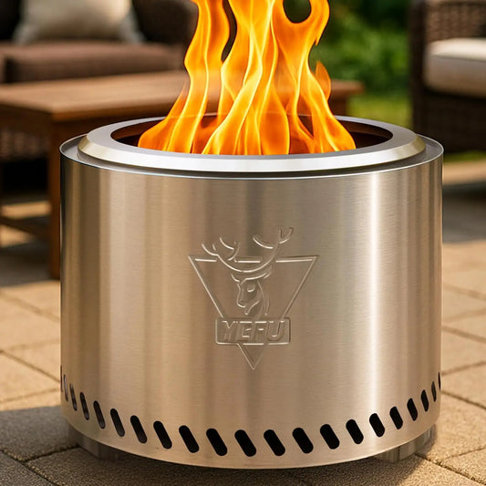 Silver 19" Fire Pit with Removable Ash-Pan, Smokeless Firepit, 304 Stainless Steel Material, Outdoor Fire Pit