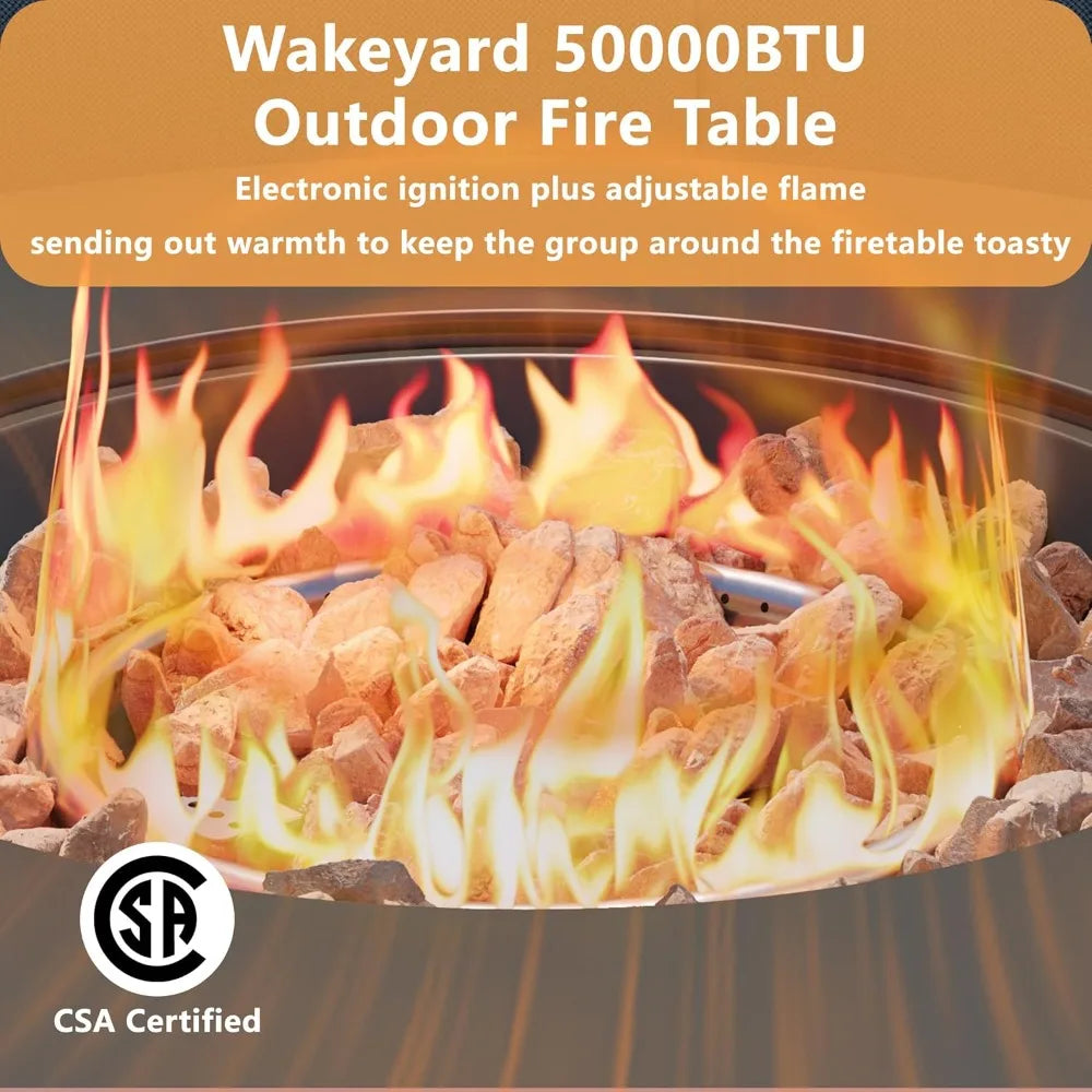 32-Inch Round Propane Fire Pit Table, 50,000 BTU Outdoor Heater with Lid & Lava Rocks