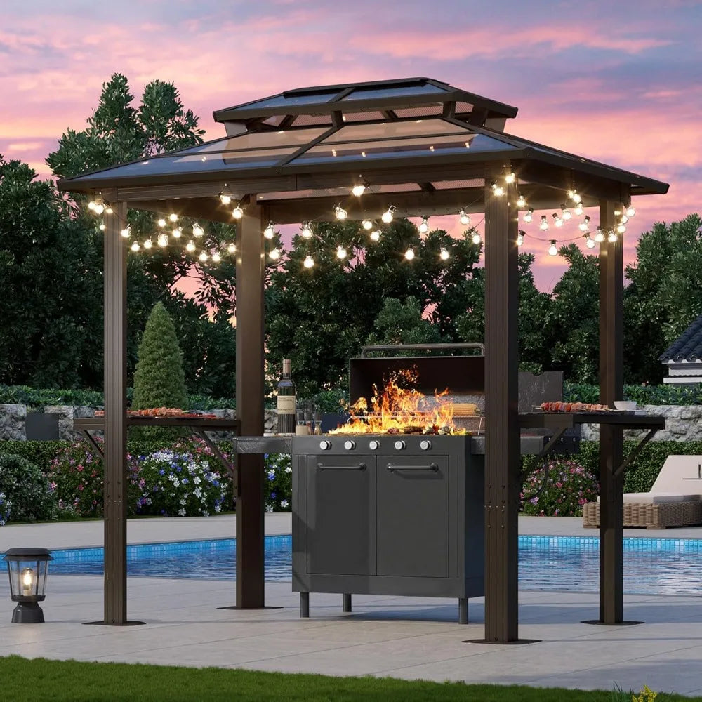 8' x 5' Grill Gazebo with Polycarbonate Roof & Shelves