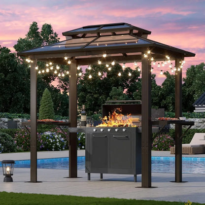 8' x 5' Grill Gazebo with Polycarbonate Roof & Shelves