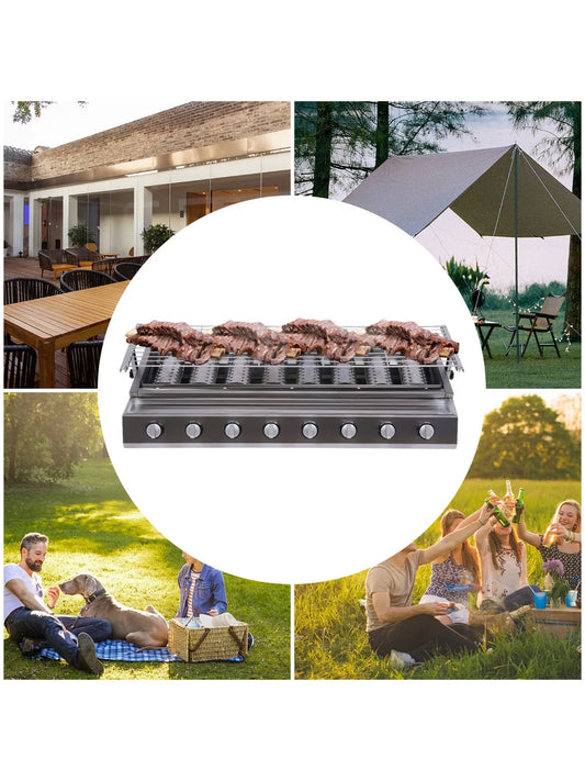 8-Burner Tabletop Gas Grill – Stainless Steel Outdoor Grill for Camping & Picnics