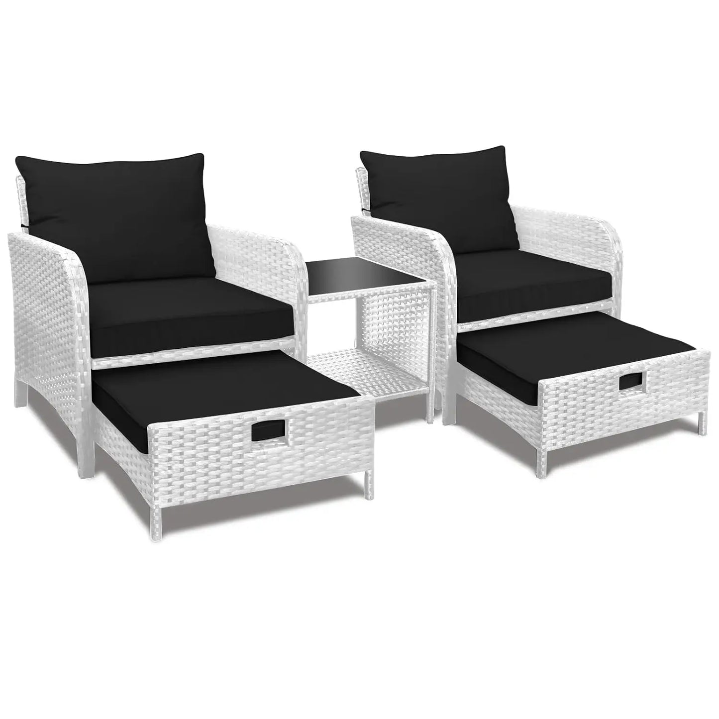 5-Piece Outdoor PE Rattan Conversation Set with Lounge Chairs & Plush Cushions