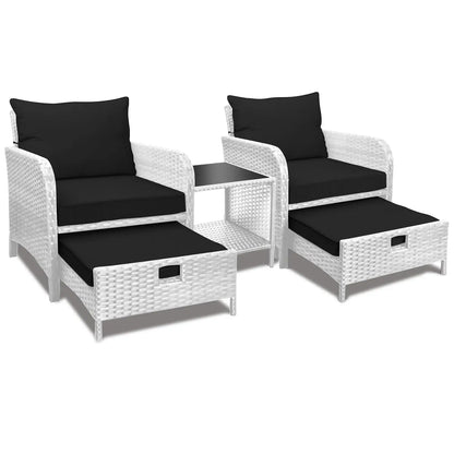 5-Piece Outdoor PE Rattan Conversation Set with Lounge Chairs & Plush Cushions