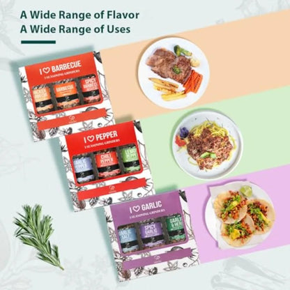 Spice Seasoning Set of 9 with Integrated Grinders- Individual Spice Grinder Pure and Fresh Perfect for BBQ Seasoning Gift Set