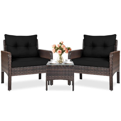 3-Piece Outdoor PE Rattan Bistro Set with Cushions, All-Weather Design