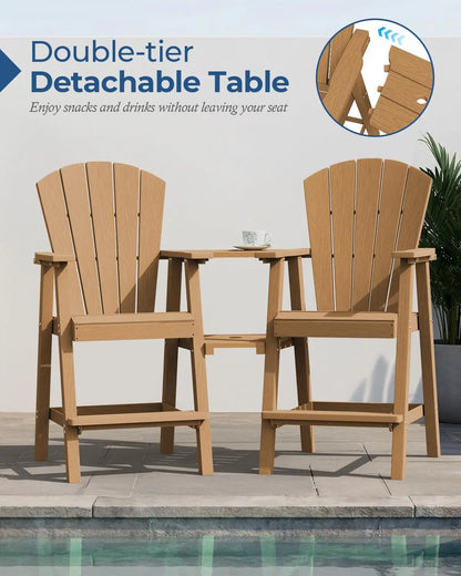 Set of 2 HDPE Tall Adirondack Chairs with Connecting Tray, All-Weather Design