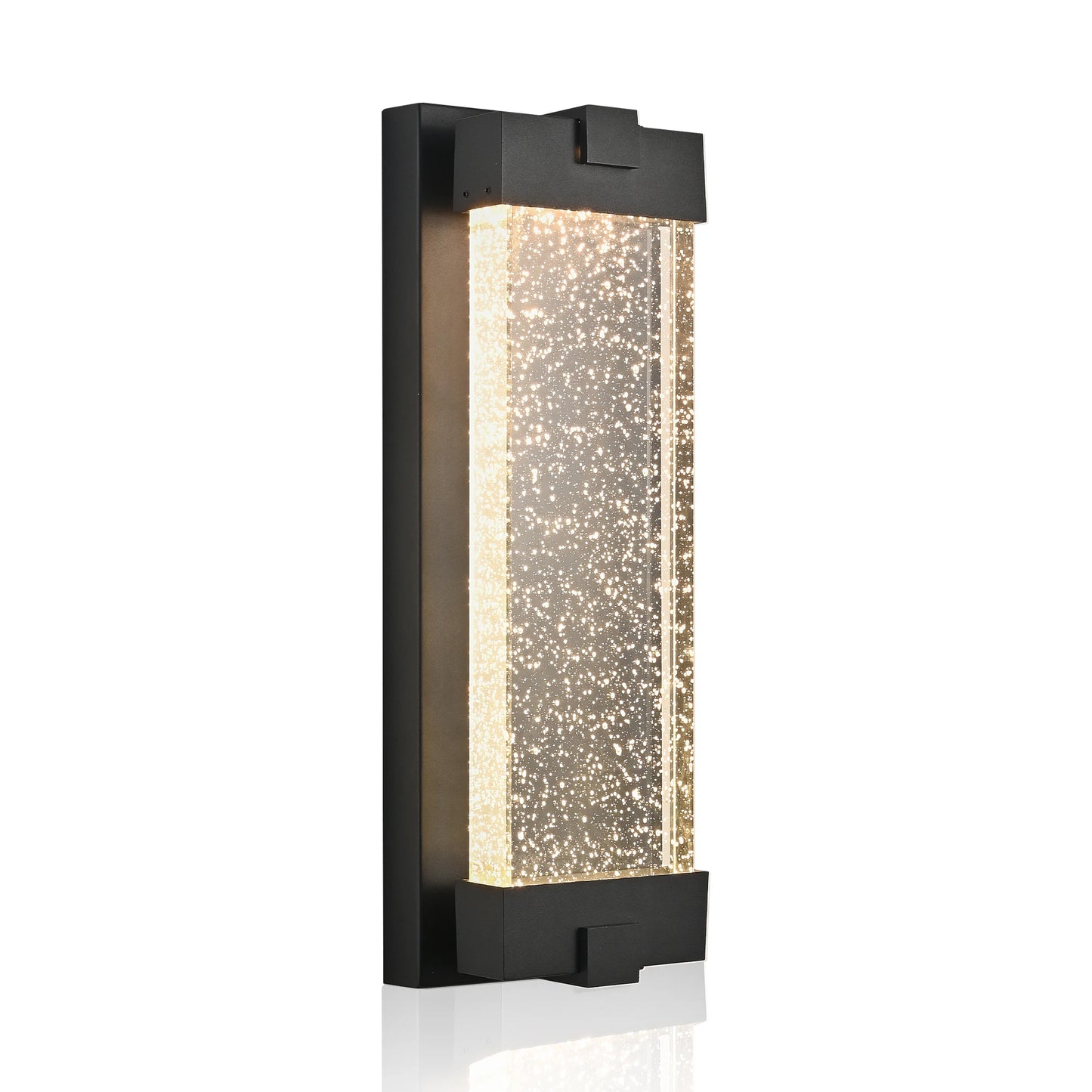 Black Aluminum LED Outdoor Wall Light – Bubble Crystal Glass, Warm Light, Waterproof (1 pc)